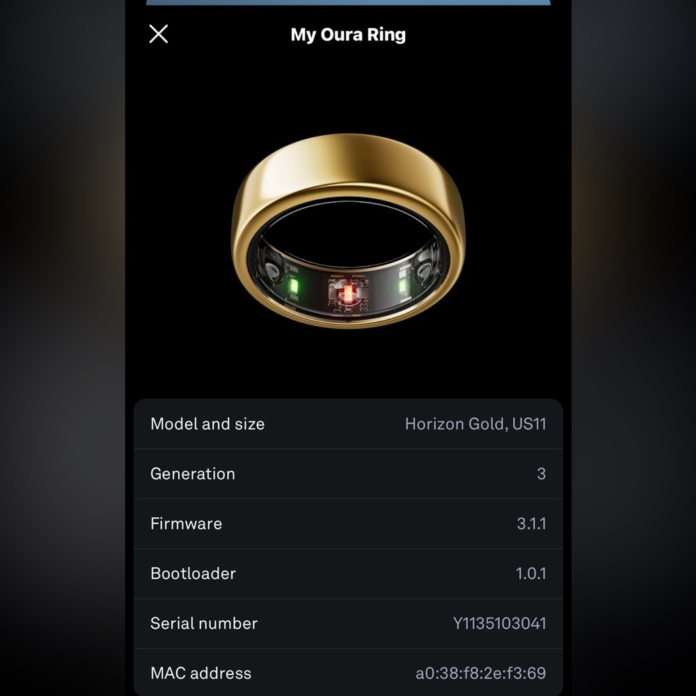 Oura Ring Gen 3 Gold Size 11